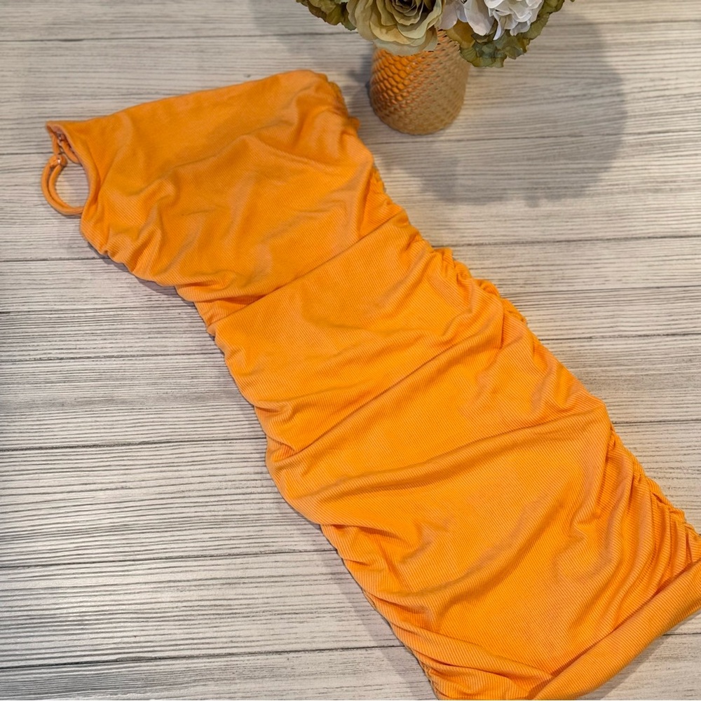 SHEIN Tangerine Bodycon Ribbed Ruched Mini Dress